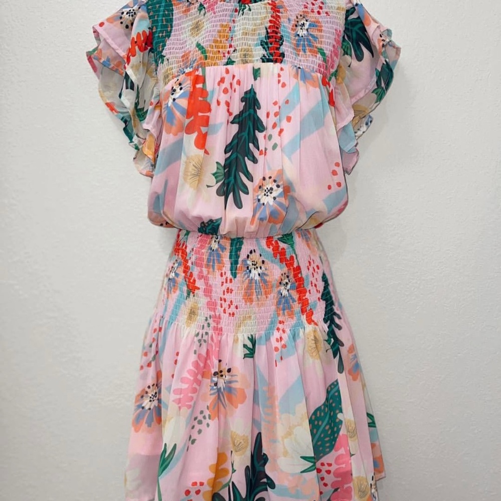 Ruffle Floral Flocked Dress